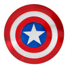 Red, white, and blue circular shield with a star in the center on a white background